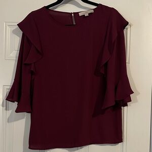 LOFT Deep Red Ruffle Sleeve Blouse